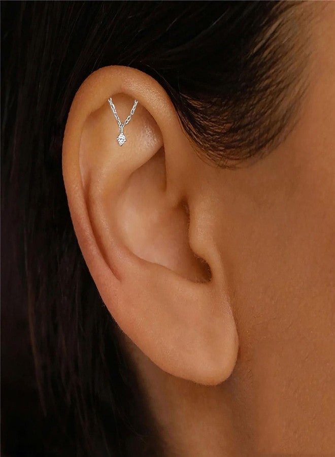 GLMOCM Hidden Helix Earring Dangle Threadless Flat Back Earrings Hypoallergenic Cartilage Earring Hidden Helix Piercing Earring Rhinestone Helix Piercing Jewelry (Silver) - Image 2